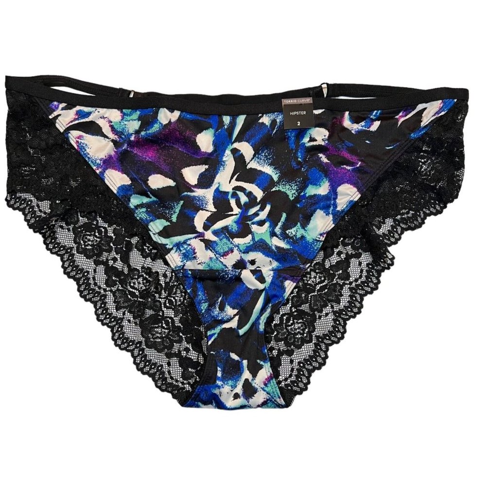NWT TORRID Hipster Pantie Sz 2X Black Lace Back Silky Purple Blue